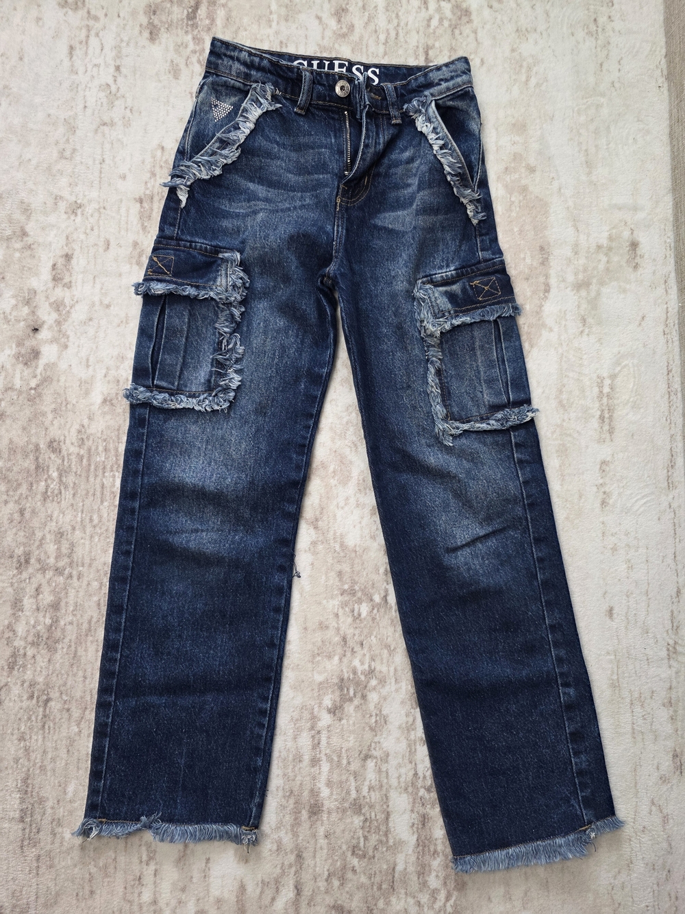 GUESS Dark Blue Frayed Cargo Jeans for Kids